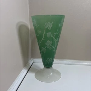 Steuben Art Glass Vase Acid Cutback Jade Green over Alabaster Signed - Picture 1 of 14