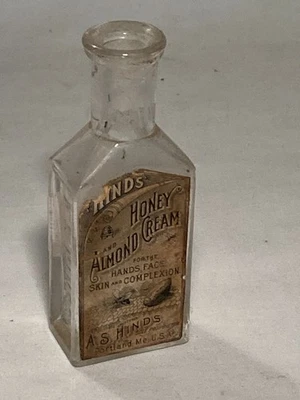 Botella de tez muestra Portland Maine crema miel y almendras A S Hinds c1890s Foto 1 de 4