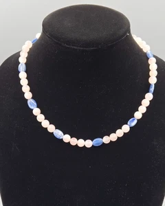 Jay King Pink Rose Quartz Blue Kyanite Beaded Necklace Mine Finds Silver Clasp - Picture 1 of 2