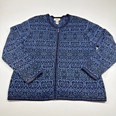 Vtg Talbots Cardigan Sweater Womens XL Zip Up Geometric Cottage Grandmacore  EUC - Image 1 of 4