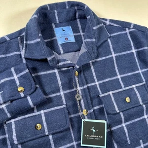 TailorByrd The Sweater Shacket Shirt Men's Medium Blue Plaid Flannel Long Sleeve - Picture 1 of 6