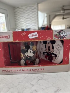 Disney Mickey Mouse Glass Mug & Coaster Holiday Gift Set Christmas Paladone New - Picture 1 of 9