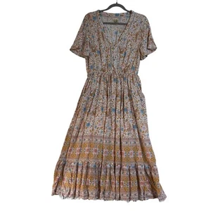 Dreamcatcher Maxi Dress Size 12 White Floral Short Sleeve Elastic Waist Pockets - Foto 1 di 20