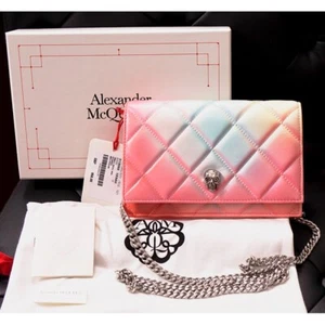 NEW $1,290 ALEXANDER MCQUEEN Pink Degraded OMBRE Leather QUILTED Skull FLAP BAG - Picture 1 of 18