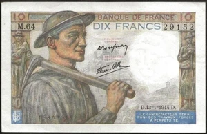 Frankreich - Banknote Von 10 Franken Bergmann 13-01-1944 Alpha M.64 Sup ! F.08 / - Bild 1 von 2