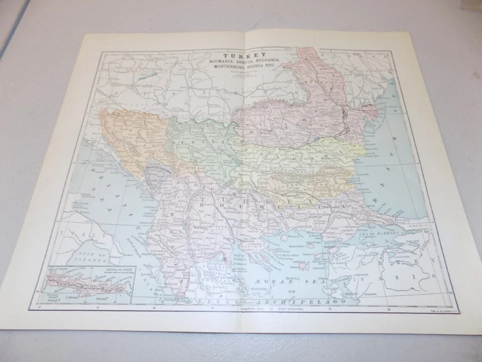 1894 Antique Peoples Map of TURKEY, ROMANIA, SERVIA, BULGARIA, MONTENEGRO,BOSNIA - Image 1 of 1