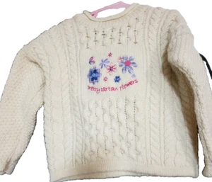 Mac Baaaa girls 5-6 yrs Scottish Wool Sweater embroidery "Pretty Tartan Flowers" - Picture 1 of 8