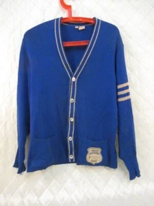 Letterman's Sweater Blue Wool Cardigan West Vancouver Band Knit BC Canada Stripe - Picture 1 of 10