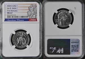 2025 S  Ida B Wells  25c NGC MS 67 American Women Quarter FIRST RELEASES - Picture 1 of 2
