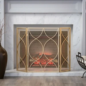 Laylah Modern Three Panel Iron Firescreen - Picture 1 of 19