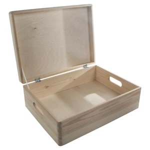 Large Wooden Storage Box With Lid Handles / Toy Trunk To Decorate 40x30x14 cm - Picture 1 of 9