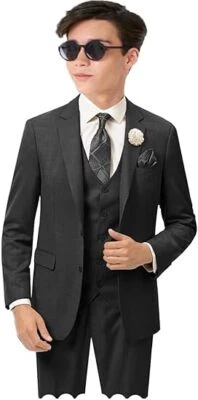 Boys Linen Suit Boys 3 Piece Vest Suit Boy Formal Suit Set Tuxedos for Kids Prom - Image 1 of 4