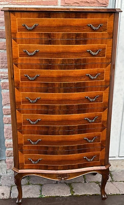 Antik Massivholz 7 Schubladen Intarsien Kommode 112 cm Hoch - Bild 1 von 4