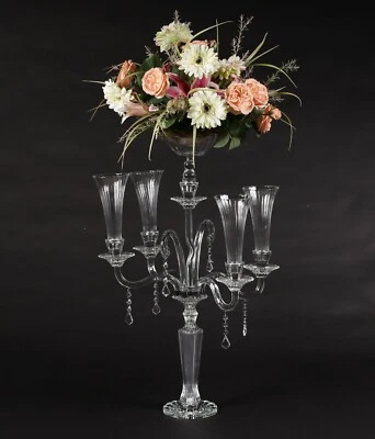 Candelabro de Cristal 5 Luces + Centro Floral Cuenco Boda Centro de Mesa 20"W 33.5"H Foto 1 de 4