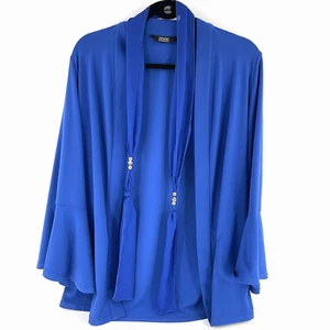 Dennis Basso XXS Caviar Crepe Tunic Cardigan Chiffon Scarf Blue A307208 NWOT - Picture 1 of 9