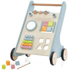 Wooden Baby Walker Toddler Push Walker with  Xylophone and Flip Blocks-Blue - C