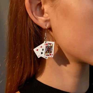 Creative Hook Drop Earrings Poker Shaped Pendant Dangle Earrings Girl Casual Ear - Picture 1 of 5