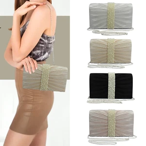 Damen Satin Plissee Clutch Tasche | Elegante Hochzeit & Abend Handtasche | Damen Party - Bild 1 von 51