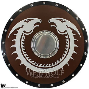 Round VIKING DRAGON SHIELD -- sca/larp/wooden/medieval/gothic/serpent/boss/armor - Picture 1 of 3