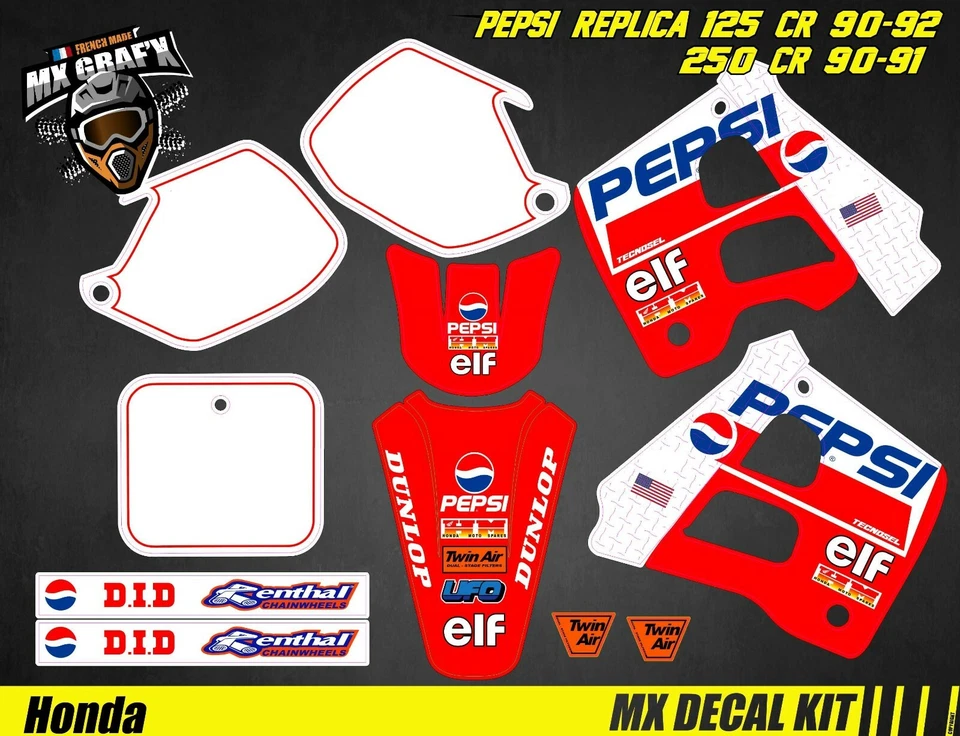 Kit Déco Moto pour / Mx Decal Kit for Honda CR 125/250 1990-1992 - Pepsi