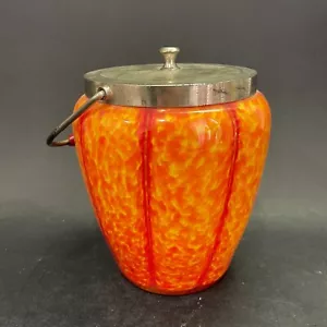 Pot à biscuits en verre teinté d'orange, joliment travaillé (H : 17 cm) - Picture 1 of 12