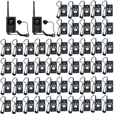Wireless Assisted Listening Tour Guide System 2 Transmitter 50 Receivers Church - Image 1 of 4