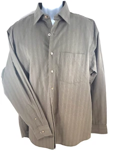 Van Heusen Shirt Mens Large Brown No Iron Long Sleeve Striped Casual Western - Picture 1 of 12