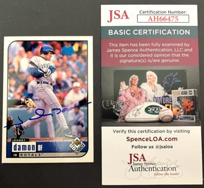 Johnny Damon 1999 Upper Deck Hand Signed Kansas City Royals #96 JSA CERTIFICATE - Image 1 of 2