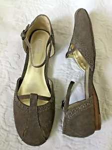 Ballerine in tela J Jill PAZZO taglia 8,5 M marrone grigio cinturino alla caviglia D’Orsay - Foto 1 di 7
