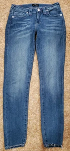 True Religion HALLE Super Skinny Jeans Size 28X30 Mid Rise Blue Fray Hem EC - Picture 1 of 7