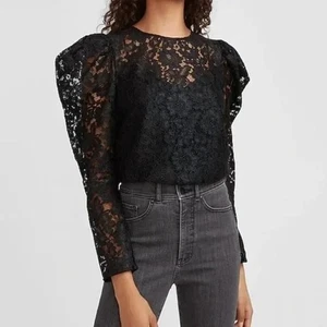 Express Lace Puff Sleeve Top S - Picture 1 of 3