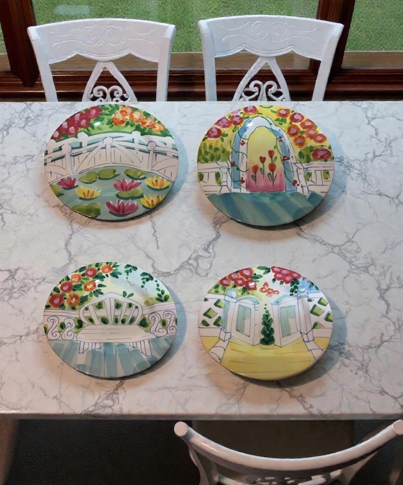 Juego de 4 platos de ensalada The Cellar Italia pintado a mano banco de jardín floral 1996 Foto 1 de 4
