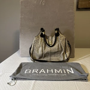 Brahmin große Elisa Hobo Bag schwarz/weiß Schlangenprägung Leder Schultertasche - Bild 1 von 24