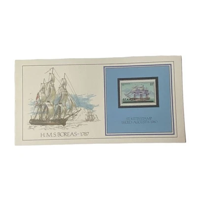 Vtg 1787 HMS Boreas St Kitts Stamp Basil Smith Print Issued 1980 Ships Boats - Image 1 of 4