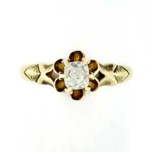 Antiker viktorianischer Verlobungsring 10 kt Gold GIA Old Mine Kissen Diamant Versprechen - Bild 1 von 11