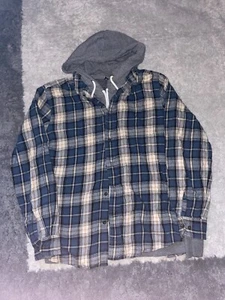 Camisa de franela para hombre pequeña 25x19 azul St Johns Bay & Zine pequeña gris sudadera con capucha combo - Imagen 1 de 3