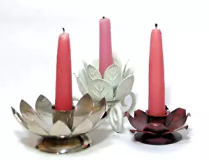 Metal Candle Holders Flower Shaped MisMatched Set 3 - Picture 1 of 11