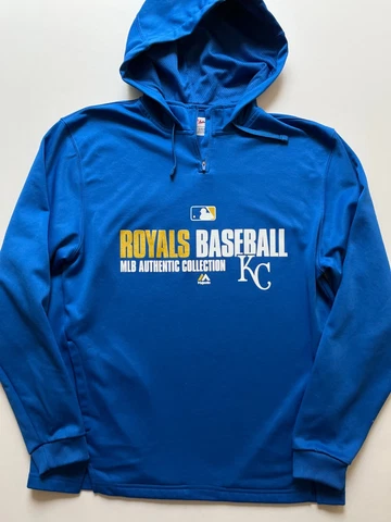 Majestic Kansas City Royals Hoodie Mens Large Blue Pullover Authentic MLB Logo Cover