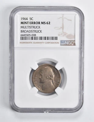 Error MS62 1964 Jefferson Nickel Multistruck Broadstruck NGC *1575 - Image 1 of 3