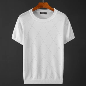 Camiseta de verano de seda de hielo para hombre manga corta ahuecada tejida media manga Prendas para el torso - Imagen 1 de 9