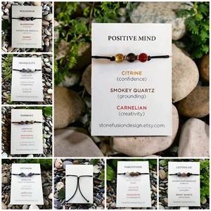 Mental Positivity Crystal Bracelet Gem Corded Friendship Bracelet, Adjustable - Picture 1 of 17