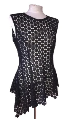 John Rocha Top Womens 12 Black Lace Asymmetric Dipped Side Hem Sleeveless Edge - Image 1 of 4