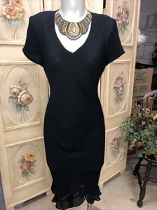 Vintage Donna Ricco Black Short Sleeve Lined Sheath Dress 10 - Picture 1 of 10