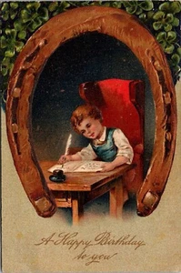 Postal de cumpleaños para herradura carta de escritura niño en relieve United art - Imagen 1 de 2