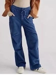 Pantalones de Pana FP We The Free Modern Love Azul Moody Ancho Carga Botón Mosca XS - Imagen 1 de 15