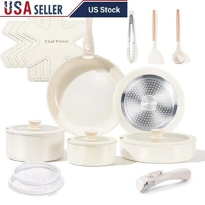 Non Toxic Ceramic Cookware Set 19 Pcs Induction Oven Safe Nonstick Pots Pans New - Picture 1 of 8