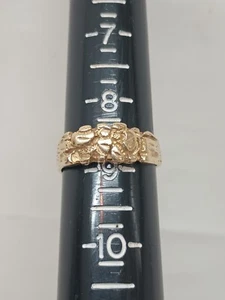 VTG 14 Kt Yellow Gold Nugget Men's Women's Ladies Unisex Band Ring 8.5-9 1/4" W - Picture 1 of 10