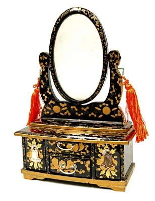 Dollhouse Miniature Mirror Wooden Chinoiserie Vanity Hina Doll Barber Vtg Paint - Image 1 of 4