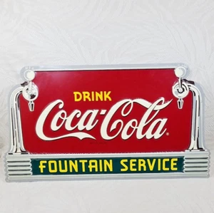 ART DECO VINTAGE STYLE 2004 DRINK COCA COLA FOUNTAIN SERVICE COKE METAL SIGN NEW - Picture 1 of 16