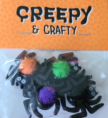 New Creepy & Crafty 4 Pom Pom Spider Button Set 1" (25mm) Sewing Crafting  - Image 1 of 4